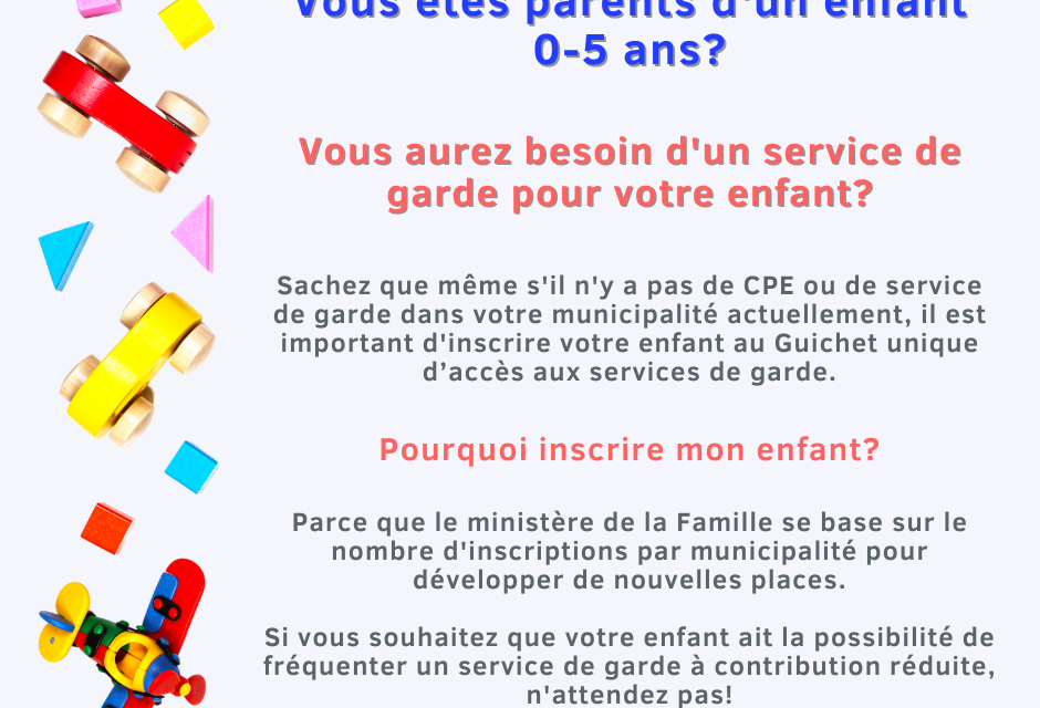 Vous êtes parents d’un jeune enfant et aurez besoin d’un service de garde ? Lisez ceci.